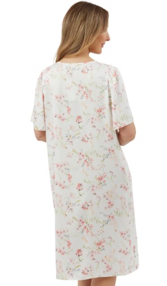 Marlon Water Colour Floral Matt Satin Chemise Short Sleeve Nightdress